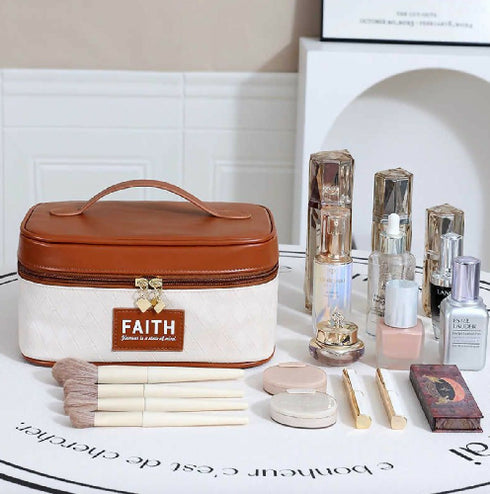 PU Leather Makeup Bag with Brush Holder